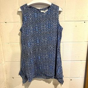 Fever women’s blue sleeveless tunic blouse pointed side hem